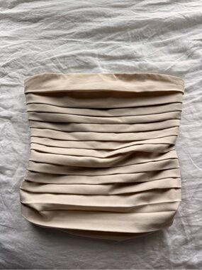 SHEIN Beige Strapless Ruched Tube Top